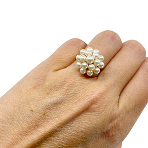 Large Dome Cluster Mid Century Japanese Saltwater Akoya Cultured Pearl Vintage Ring- 14K Yellow Gold Size 6.50
