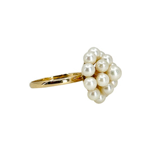 Large Dome Cluster Mid Century Japanese Saltwater Akoya Cultured Pearl Vintage Ring- 14K Yellow Gold Size 6.50