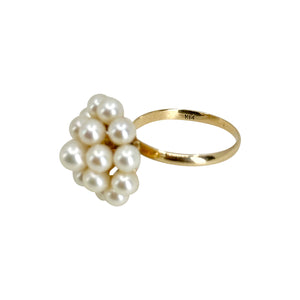 Large Dome Cluster Mid Century Japanese Saltwater Akoya Cultured Pearl Vintage Ring- 14K Yellow Gold Size 6.50