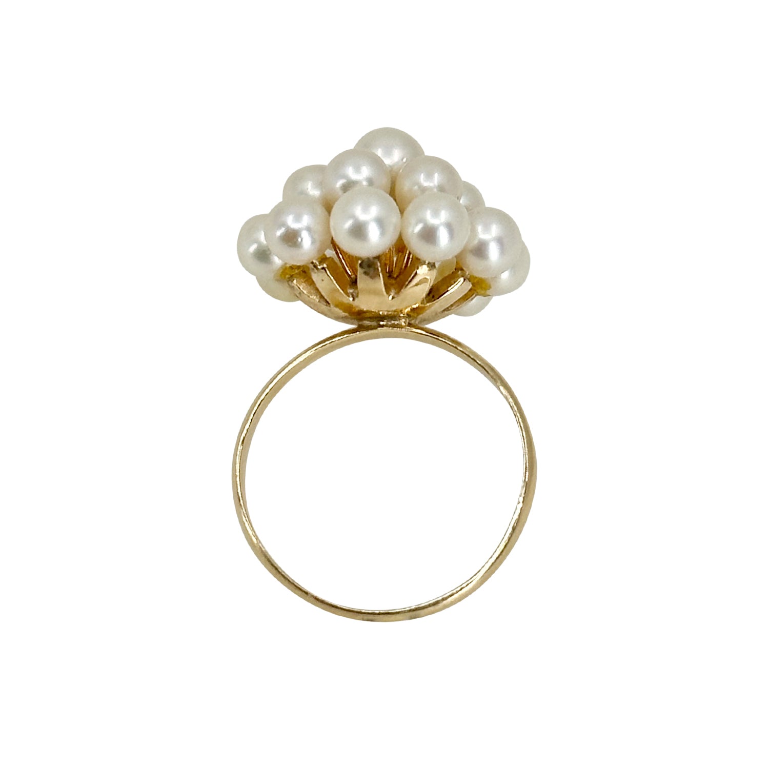 Large Dome Cluster Mid Century Japanese Saltwater Akoya Cultured Pearl Vintage Ring- 14K Yellow Gold Size 6.50