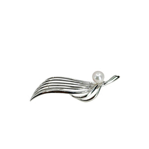 Modernist Japanese Saltwater Akoya Cultured Pearl Vintage Brooch Pendant- Sterling Silver