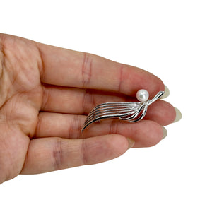 Modernist Japanese Saltwater Akoya Cultured Pearl Vintage Brooch Pendant- Sterling Silver