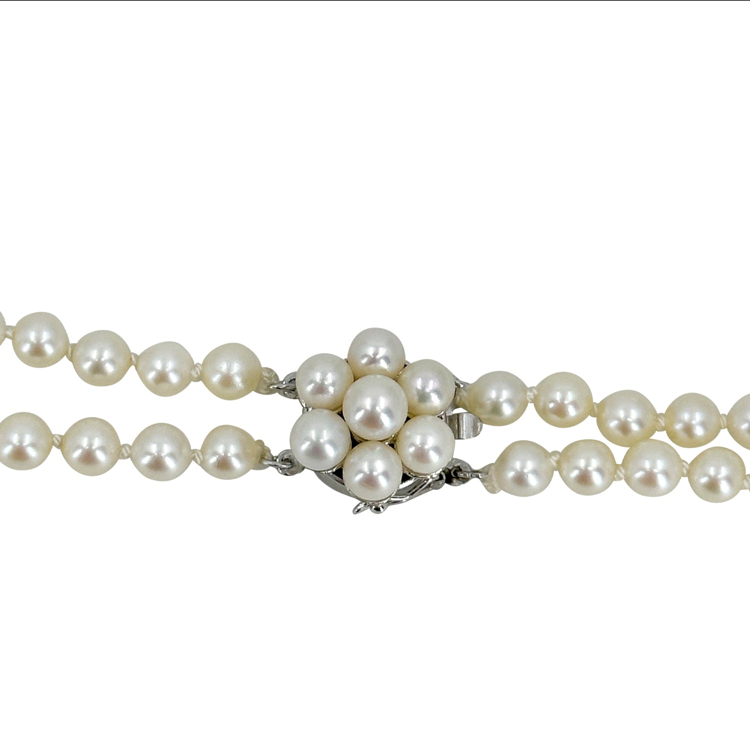 Petite Double Strand Japanese Saltwater Akoya Cultured Pearl Vintage Necklace - 14K White Gold 16.50 & 17 Inc
