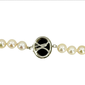 Agate Cameo Vintage Japanese Saltwater Akoya Cultured Pearl Opera Necklace - 14K White Gold 27 Inch