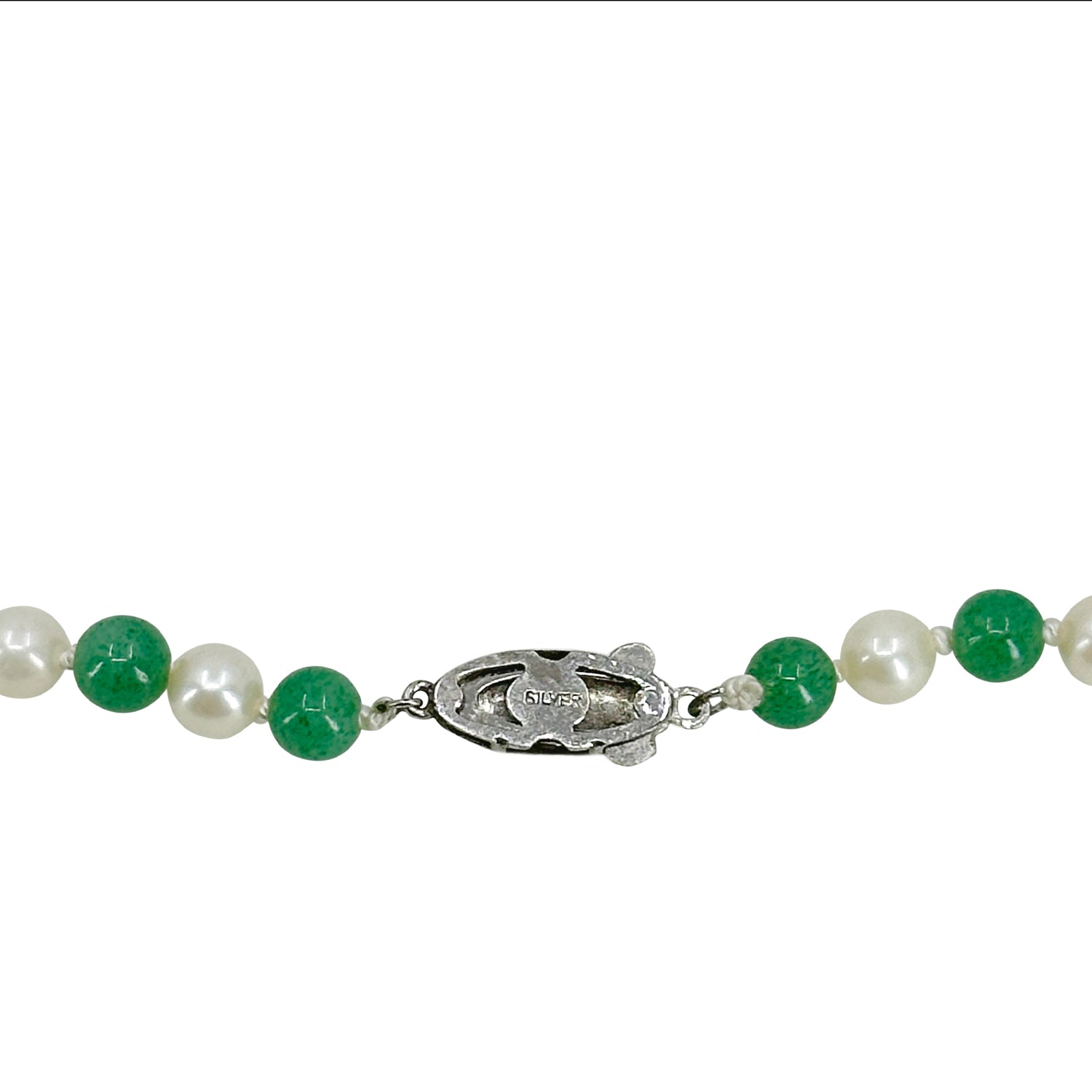 Vintage Green Aventurine Japanese Saltwater Akoya Cultured Pearl Opera Necklace- Sterling Silver 32 Inch