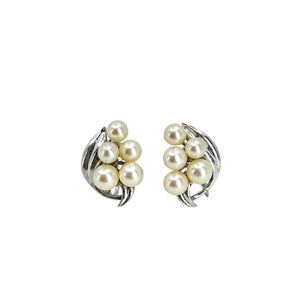 Leafy Cluster Mid Century Akoya Saltwater Cultured Pearl Screwback Earrings- Sterling Silver