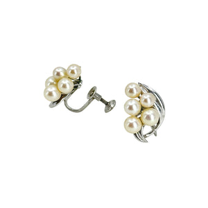 Leafy Cluster Mid Century Akoya Saltwater Cultured Pearl Screwback Earrings- Sterling Silver