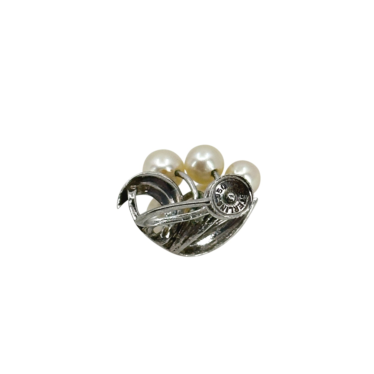 Leafy Cluster Mid Century Akoya Saltwater Cultured Pearl Screwback Earrings- Sterling Silver