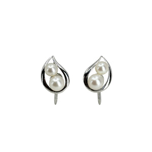 Double Pearl Mid Century Akoya Saltwater Cultured Pearl Screwback Earrings- Sterling Silver