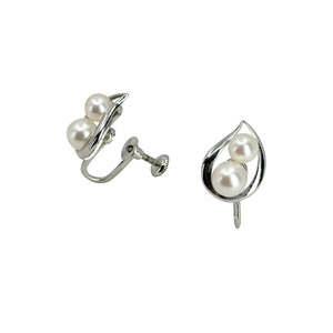 Double Pearl Mid Century Akoya Saltwater Cultured Pearl Screwback Earrings- Sterling Silver