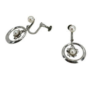 Hoop Cherry Blossom Japanese Sakura Akoya Saltwater Cultured Pearl Screwback Earrings- Sterling Silver