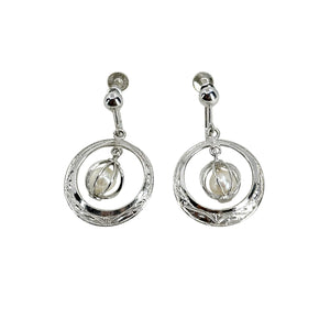 Engraved Hoop Japanese Sakura Akoya Saltwater Cultured Pearl Screwback Earrings- Sterling Silver