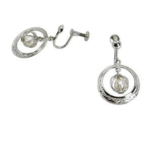 Engraved Hoop Japanese Sakura Akoya Saltwater Cultured Pearl Screwback Earrings- Sterling Silver