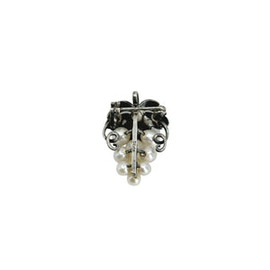 Milgrain Grape Vintage Japanese Cultured Akoya Pearl Floral Pendant Brooch- Sterling Silver