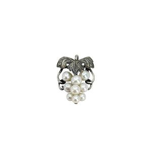Milgrain Grape Vintage Japanese Cultured Akoya Pearl Floral Pendant Brooch- Sterling Silver