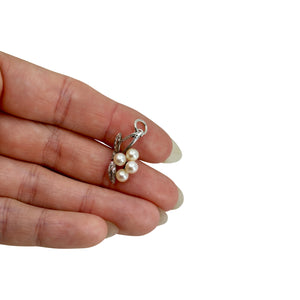 Petite Designer Mikimoto Vintage Leaf Saltwater Akoya Cultured Pearl Conversion Pendant- Sterling Silver