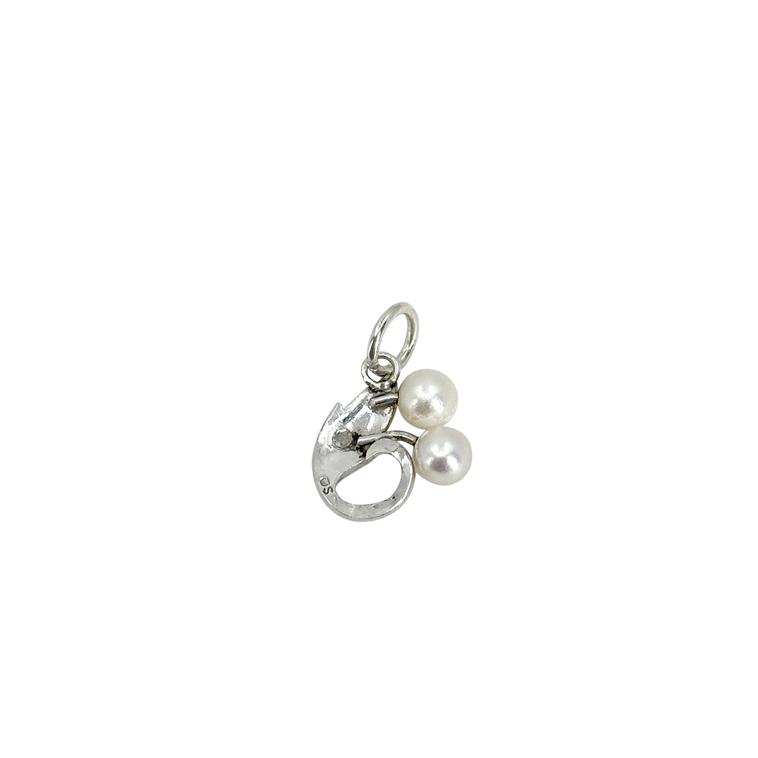 Petite Engraved Mikimoto Vintage Leaf Saltwater Akoya Cultured Pearl Conversion Pendant Charm- Sterling Silver