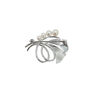 Vintage Mikimoto Ginko Leaf Japanese Saltwater Akoya Cultured Pearl Designer Brooch- Sterling Silver
