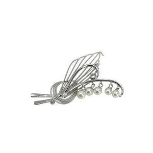 Original Box Lily of the Valley Vintage Japanese Saltwater Akoya Cultured Pearl Mid-Century Brooch Taiwan - Sterling Silver