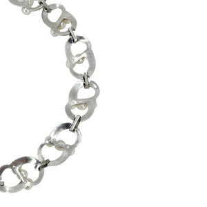 Modernist Bubble Circle Japanese Saltwater Akoya Cultured Pearl Link Bracelet- Sterling Silver
