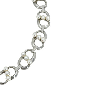 Modernist Bubble Circle Japanese Saltwater Akoya Cultured Pearl Link Bracelet- Sterling Silver
