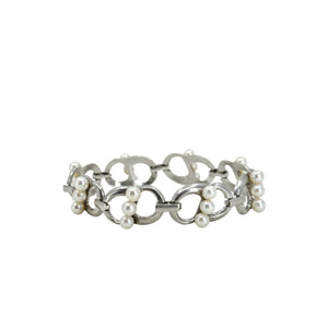 Modernist Bubble Circle Japanese Saltwater Akoya Cultured Pearl Link Bracelet- Sterling Silver