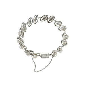Modernist Oval Japanese Saltwater Akoya Cultured Pearl Link Bracelet- Sterling Silver