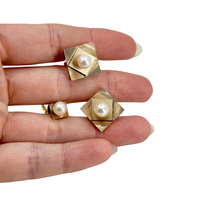 Mid-Century Miyazaki Designer Japanese Saltwater Akoya Cultured Pearl Vintage Tie Tac- 18K Gold Filled