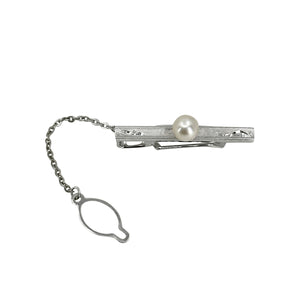 Designer Ayu MCM Vintage Men's Japanese Saltwater Akoya Cultured Pearl Tie Bar- Sterling Silver