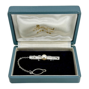 Designer Ayu MCM Vintage Men's Japanese Saltwater Akoya Cultured Pearl Tie Bar- Sterling Silver