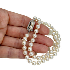 Quality Modernist Japanese Saltwater Akoya Cultured Pearl Vintage Necklace - Sterling Silver 16.75 Inch