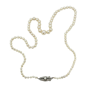 High Quality Art Deco Japanese Saltwater Cultured Akoya Pearl Graduated Necklace - Sterling Silver 21.25 Inch