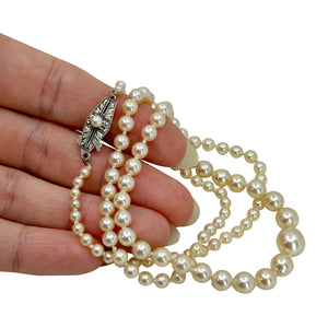 High Quality Art Deco Japanese Saltwater Cultured Akoya Pearl Graduated Necklace - Sterling Silver 21.25 Inch
