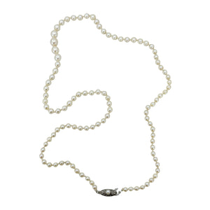 Beaded Retro Japanese Saltwater Cultured Akoya Pearl Vintage Graduated Necklace - Sterling Silver 20.75 Inch
