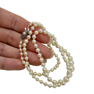 Beaded Retro Japanese Saltwater Cultured Akoya Pearl Vintage Graduated Necklace - Sterling Silver 20.75 Inch