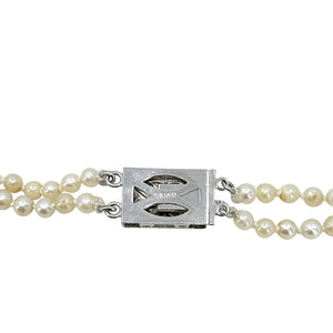 Mid Century Double Strand Graduated Japanese Saltwater Akoya Cultured Pearl Necklace -Sterling Silver 15.75 & 16.75 Inch