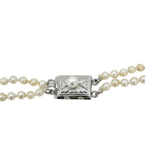 Mid Century Double Strand Graduated Japanese Saltwater Akoya Cultured Pearl Necklace -Sterling Silver 15.75 & 16.75 Inch