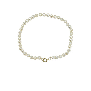Petite Vintage Mid Century Japanese Saltwater Akoya Cultured Pearl Bracelet- 14K Yellow Gold