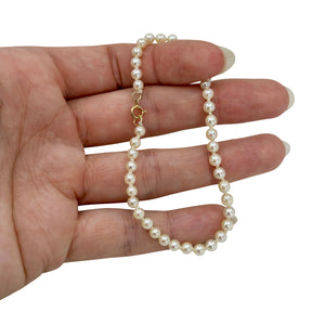 Petite Vintage Mid Century Japanese Saltwater Akoya Cultured Pearl Bracelet- 14K Yellow Gold