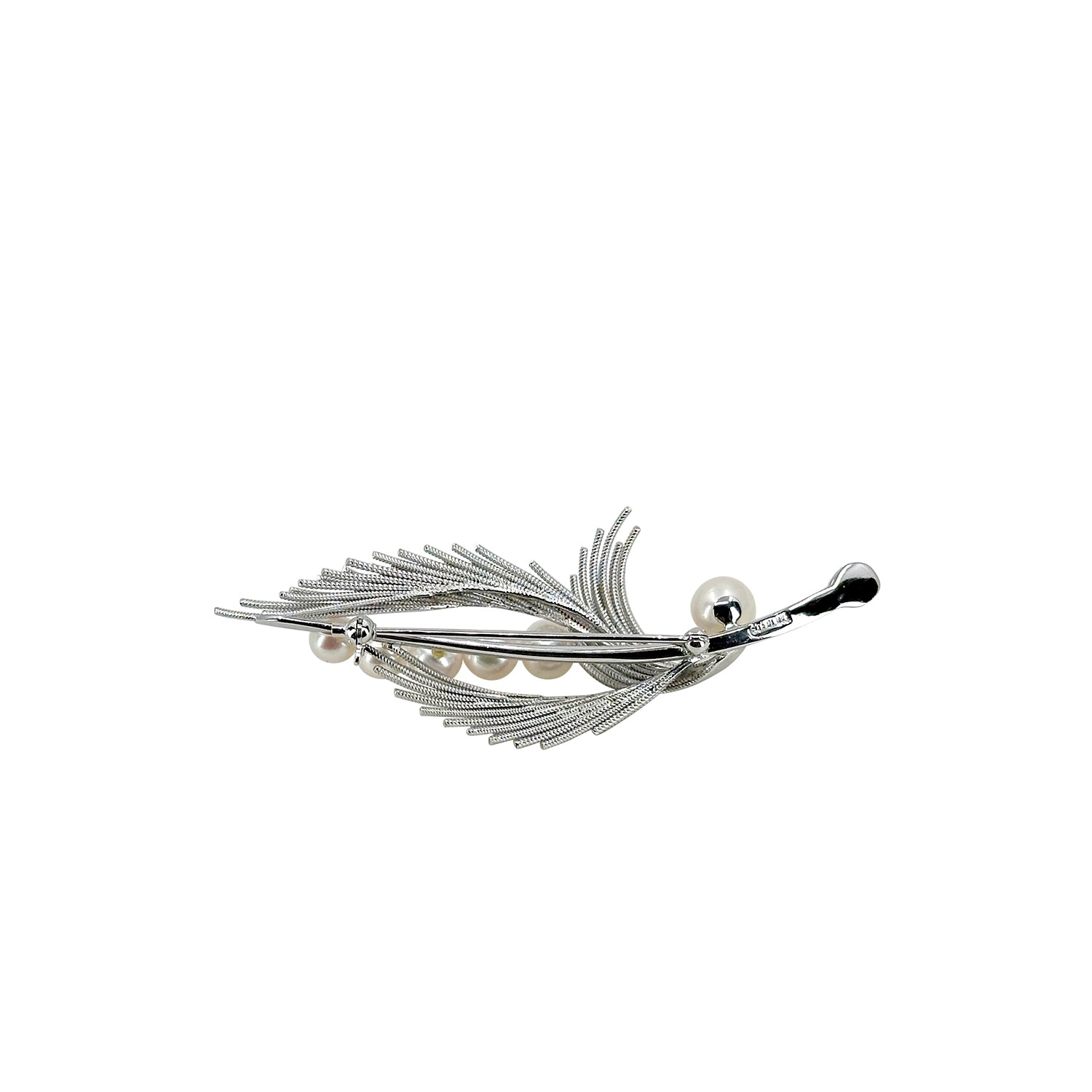 Feather Modernist Japanese Saltwater Akoya Cultured Pearl Vintage Brooch- Sterling Silver