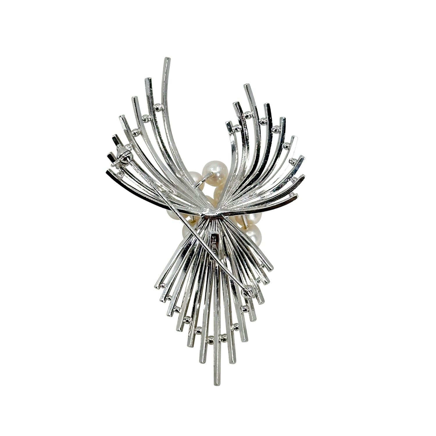 Dove Vintage Japanese Saltwater Akoya Cultured Pearl Modernist Brooch- Sterling Silver