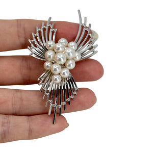 Dove Vintage Japanese Saltwater Akoya Cultured Pearl Modernist Brooch- Sterling Silver