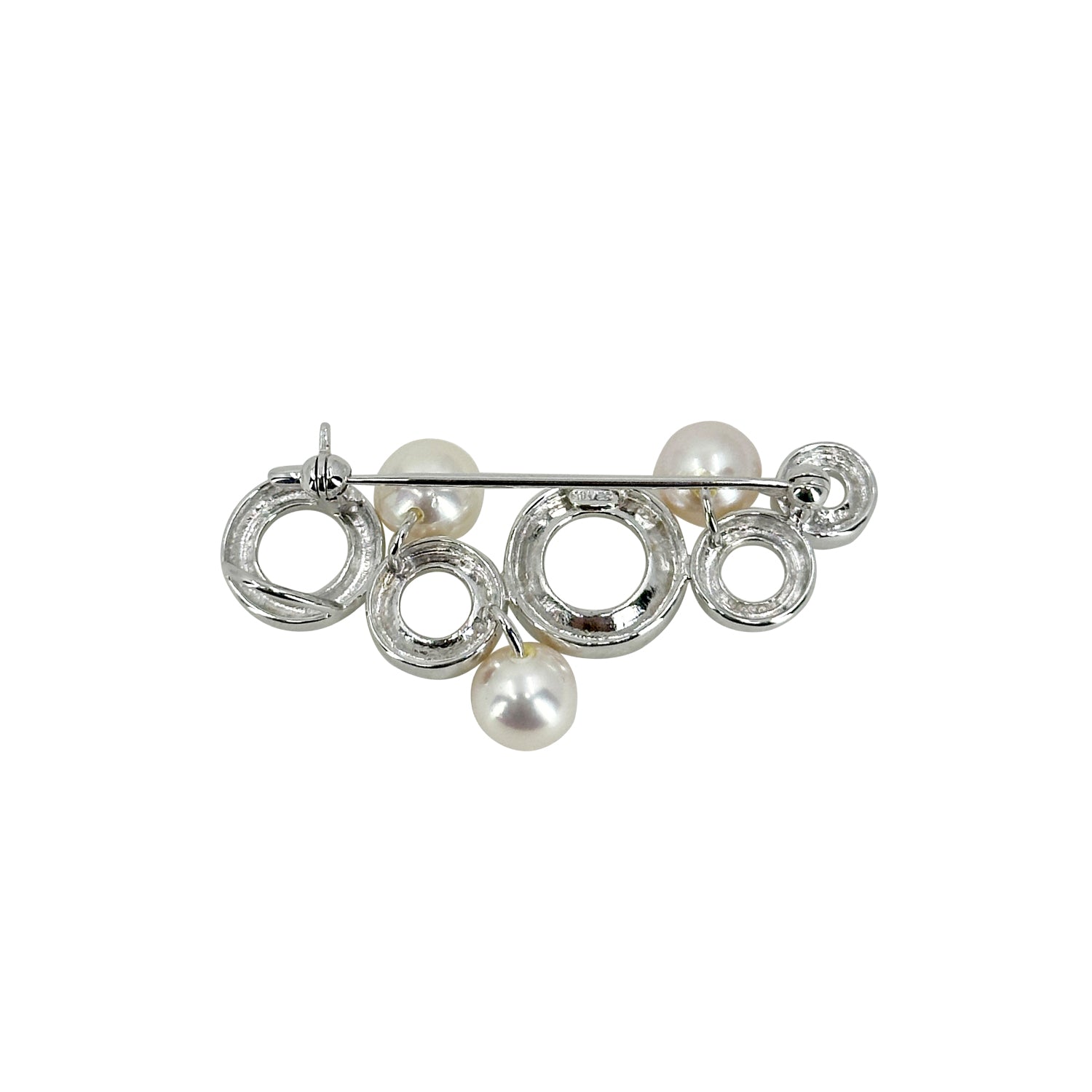 Circle Bubbles Japanese Saltwater Akoya Cultured Pearl Vintage Brooch- Sterling Silver