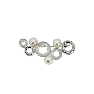 Circle Bubbles Japanese Saltwater Akoya Cultured Pearl Vintage Brooch- Sterling Silver