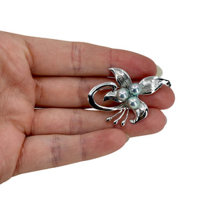 Bright Blue Japanese Saltwater Akoya Cultured Pearl Vintage MCM Brooch- Sterling Silver