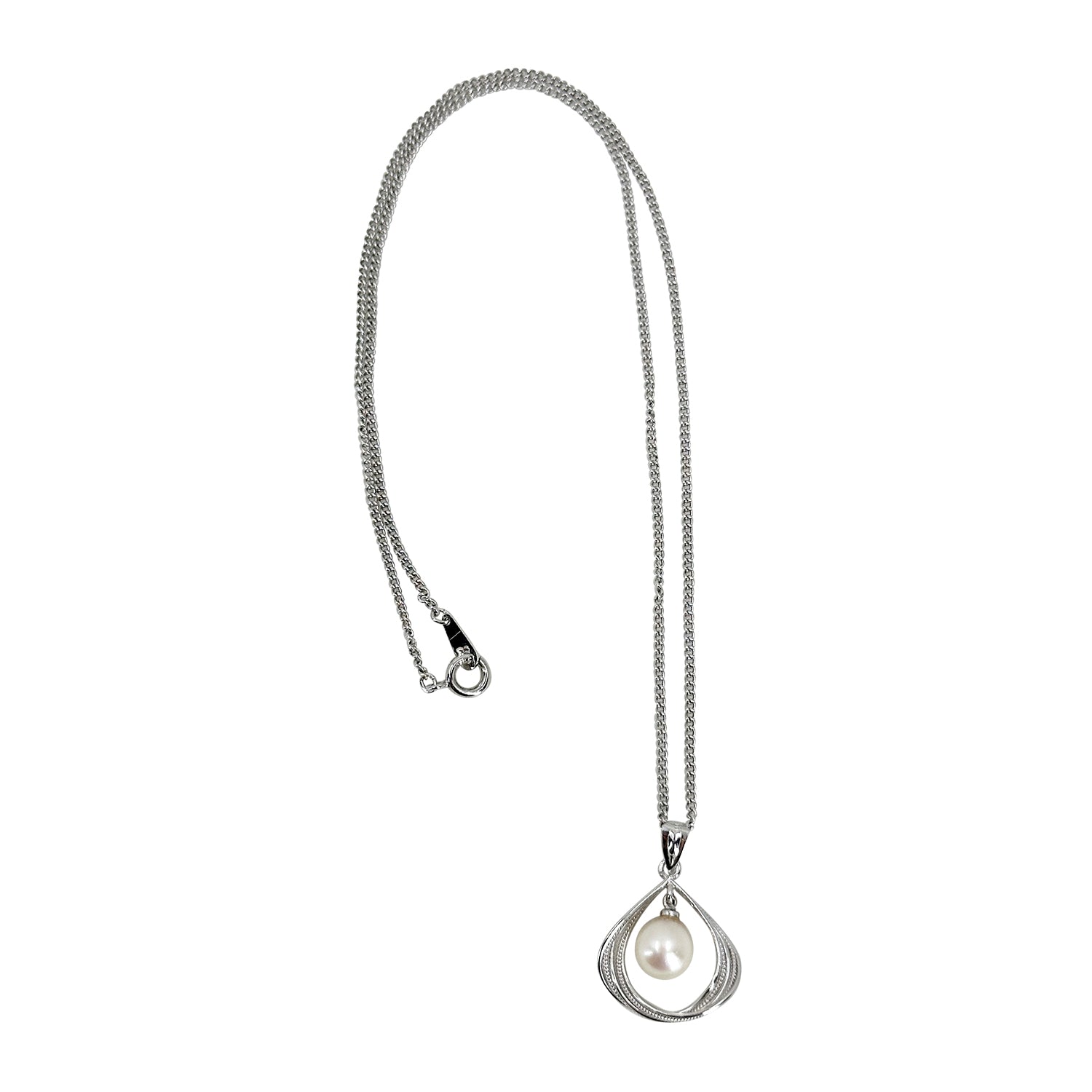 Simple Modernist Japanese Saltwater Akoya Cultured Pearl Vintage Pendant Necklace- Sterling Silver 17 Inch