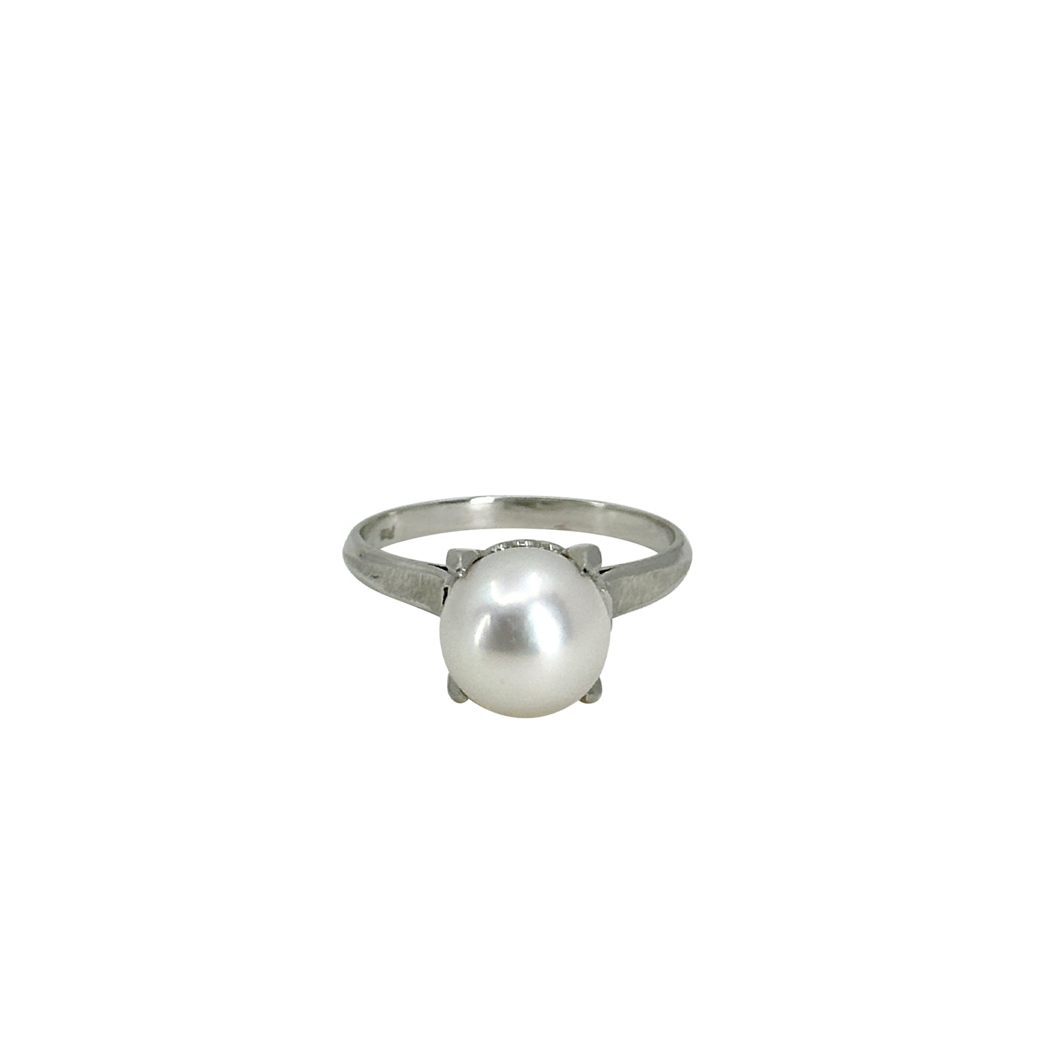 Claw Prong MCM Solitaire Vintage Japanese Saltwater Akoya Cultured Pearl Ring- Sterling Silver Sz 6.50