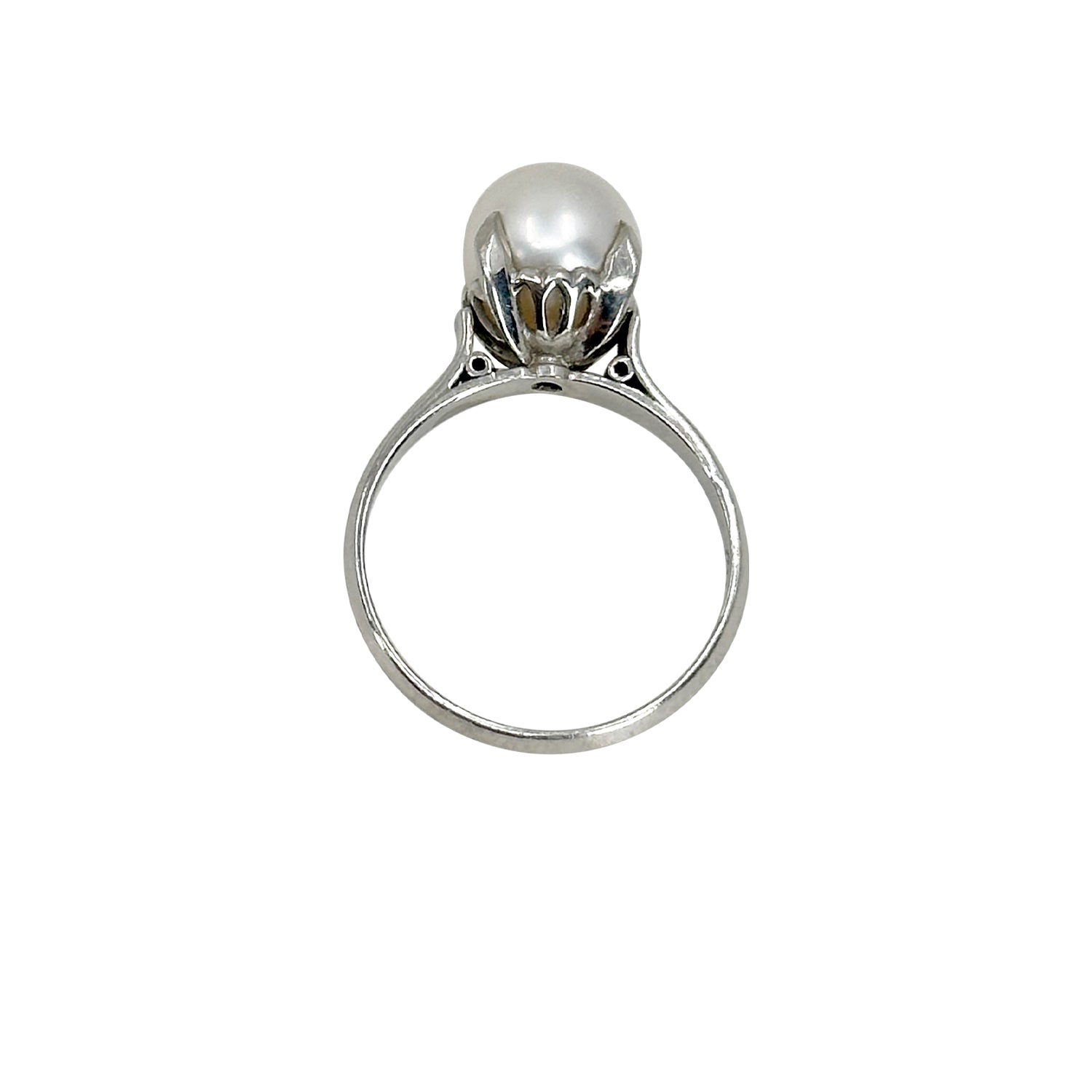 Claw Prong MCM Solitaire Vintage Japanese Saltwater Akoya Cultured Pearl Ring- Sterling Silver Sz 6.50