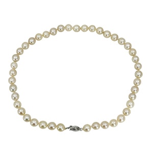 Choker Mid-Century Retro Cultured Akoya Pearl Necklace Strand - 14K White Gold 15.25 Inch