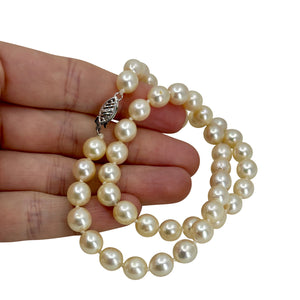 Choker Mid-Century Retro Cultured Akoya Pearl Necklace Strand - 14K White Gold 15.25 Inch